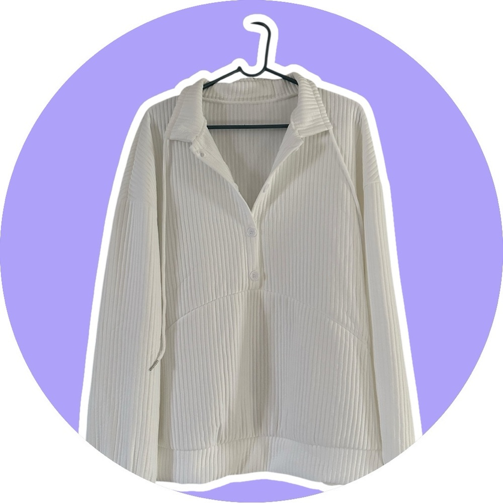 White Ribbed Pullover Sweater - Picture 4 of 12